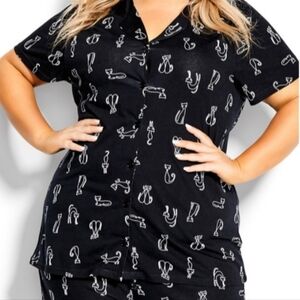 Avenue Cats Button Sleep Top - black cat 18-20